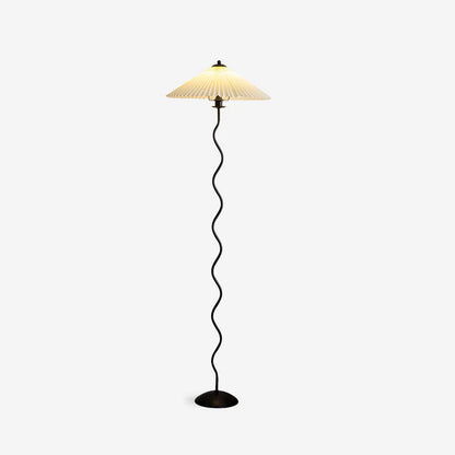 Sculpturale Squiggle Vloerlamp met Geplisseerde Kap