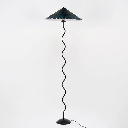 Sculpturale Squiggle Vloerlamp met Geplisseerde Kap