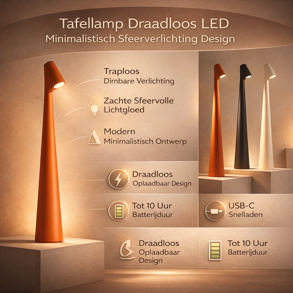 Tafellamp Draadloos LED Minimalistisch Sfeerverlichting Design