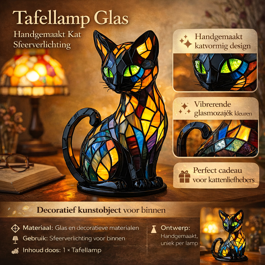 Tafellamp Glas Handgemaakt Kat Sfeerverlichting Decoratie