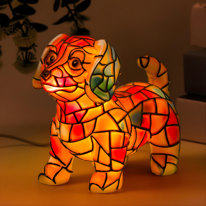 Tafellamp Hondenbeeld Glasmozaïek Artistieke Verlichting