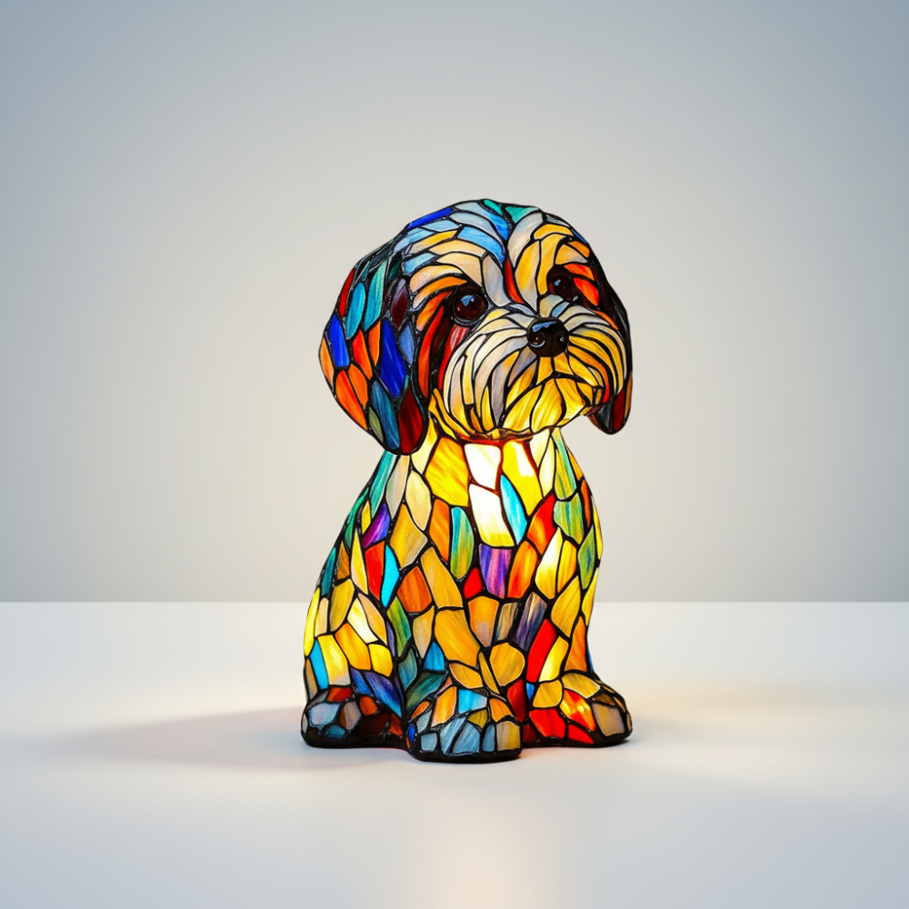 Tafellamp Glas In Lood LED Hond Decoratieve Lamp