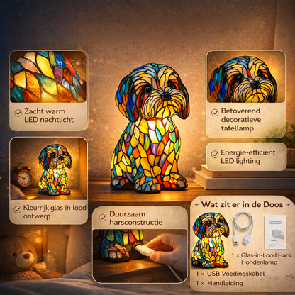 Tafellamp Glas In Lood LED Hond Decoratieve Lamp
