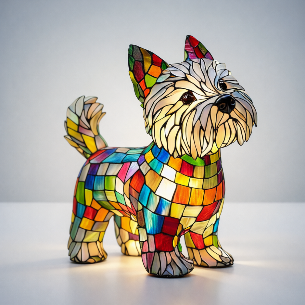 Tafellamp Glas In Lood LED Hond Decoratieve Lamp