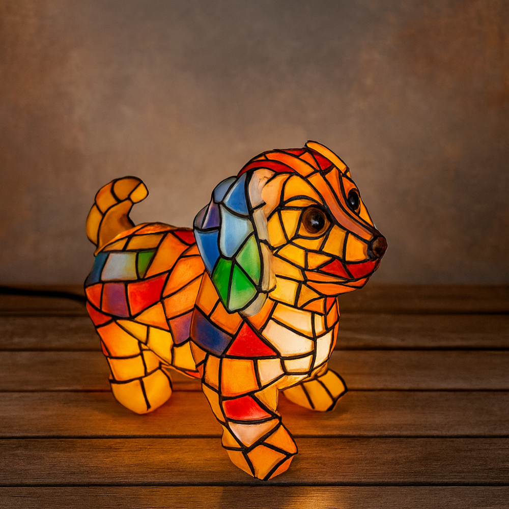 Tafellamp Hondenbeeld Glasmozaïek Artistieke Verlichting