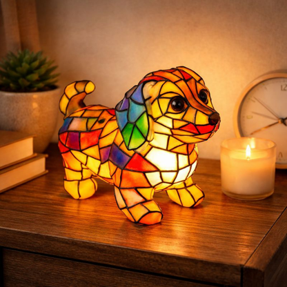 Tafellamp Hondenbeeld Glasmozaïek Artistieke Verlichting