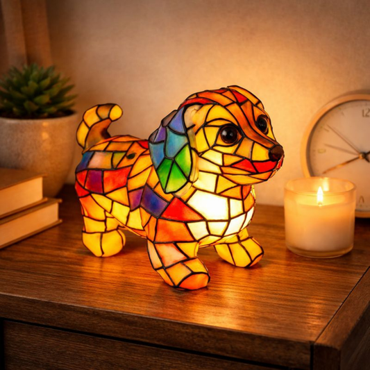 Tafellamp Hondenbeeld Glasmozaïek Artistieke Verlichting