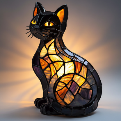 Tafellamp Kat Tiffany Stijl Glaslook Decoratieve Sfeerverlichting