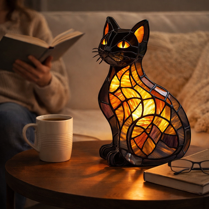 Tafellamp Kat Tiffany Stijl Glaslook Decoratieve Sfeerverlichting