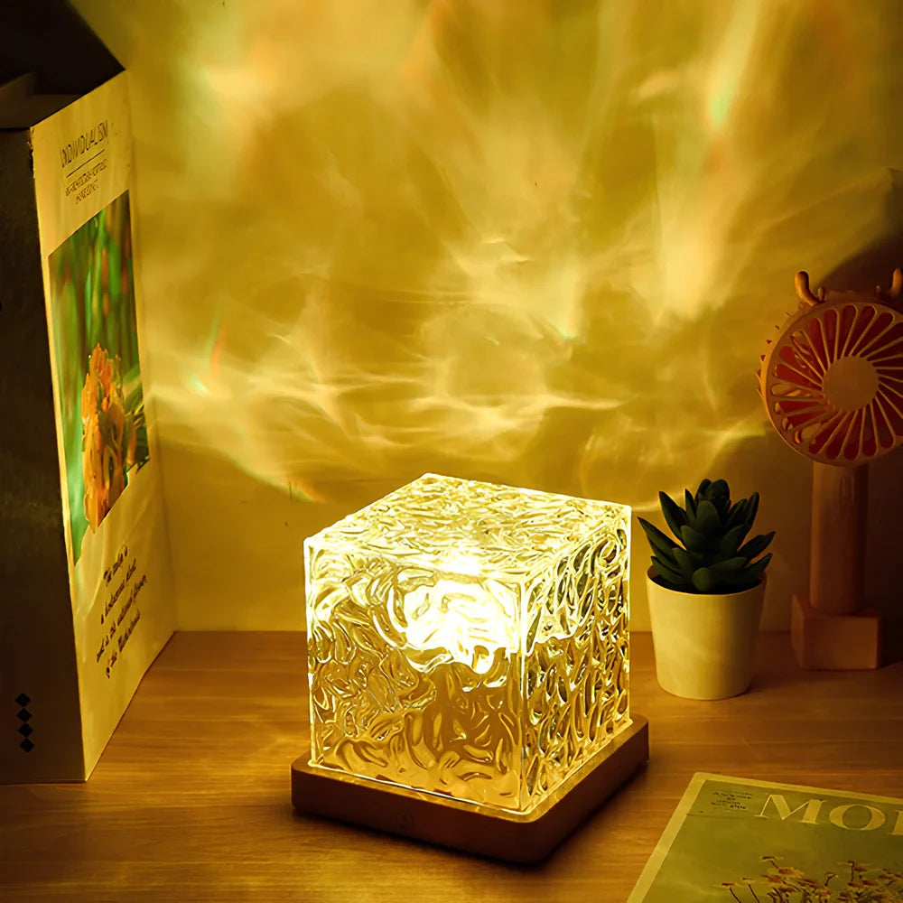 Tafellamp Prisma Noorderlicht RGB Houten Voet Design