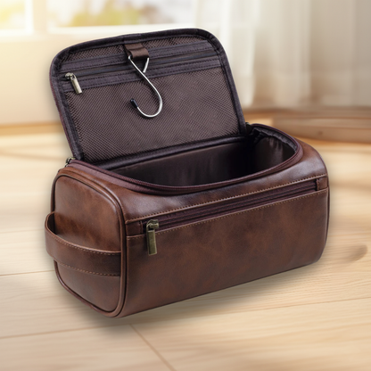 Toilettas Leer Compact Reis Organizer Metalen Haak