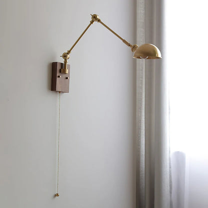 Verstelbare Troy Wandlamp in Hout en Messing