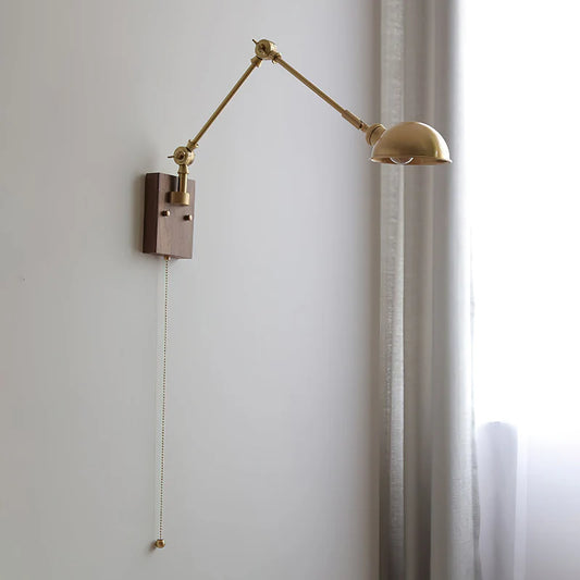 Verstelbare Troy Wandlamp in Hout en Messing