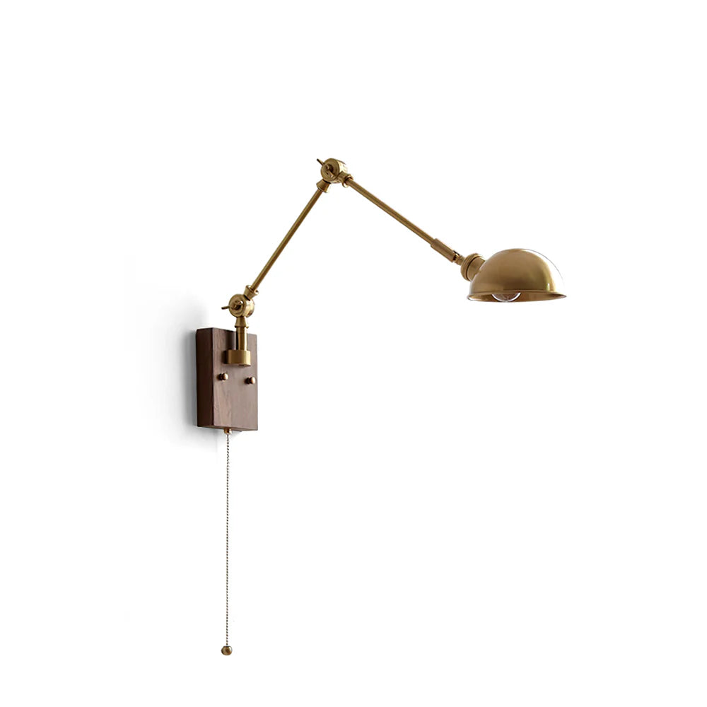 Verstelbare Troy Wandlamp in Hout en Messing