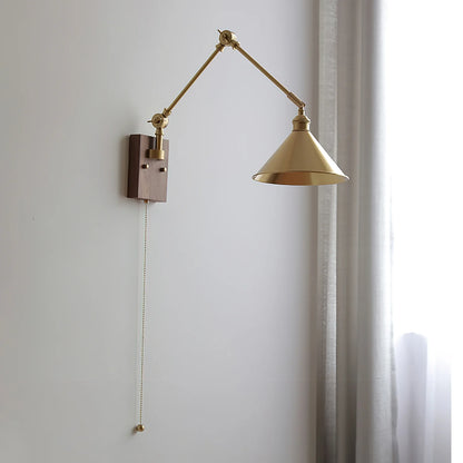 Verstelbare Troy Wandlamp in Hout en Messing