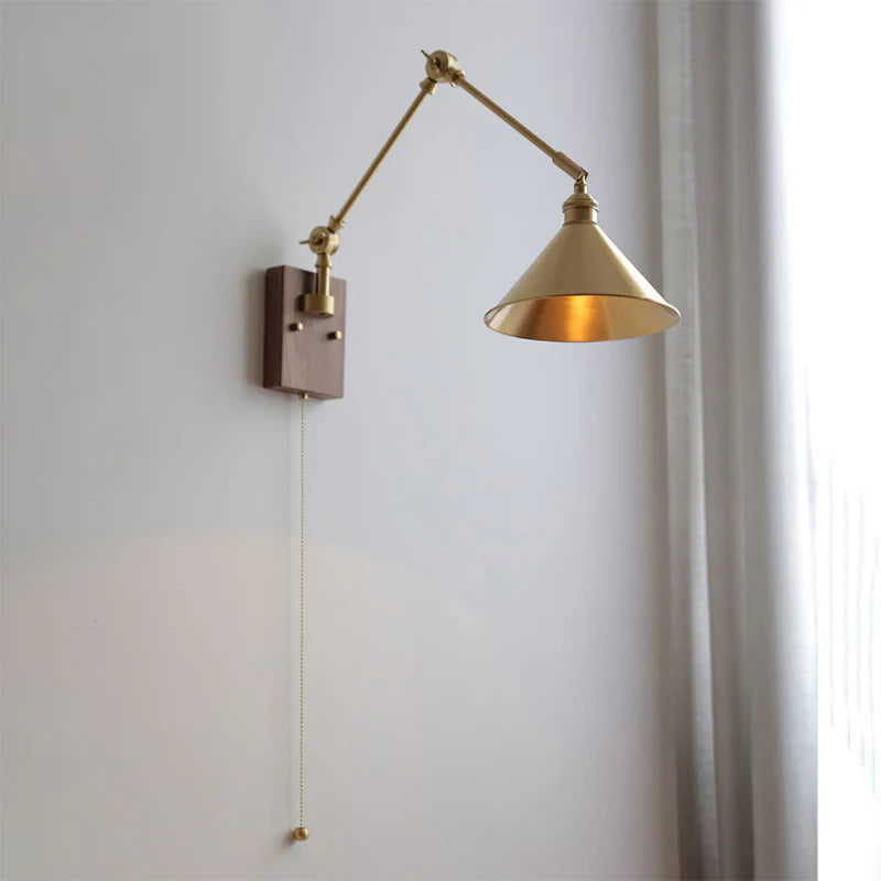Verstelbare Troy Wandlamp in Hout en Messing