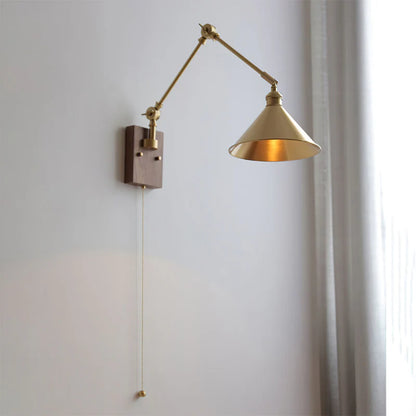 Verstelbare Troy Wandlamp in Hout en Messing