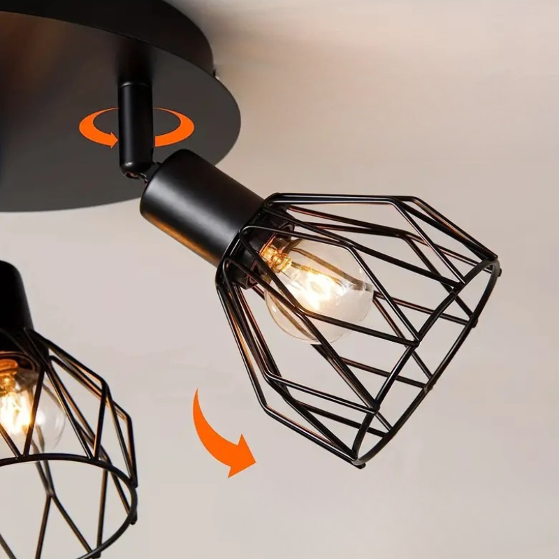 Industriële Stijl Retro Ijzer Drie Hoofd Roterende Plafondlamp