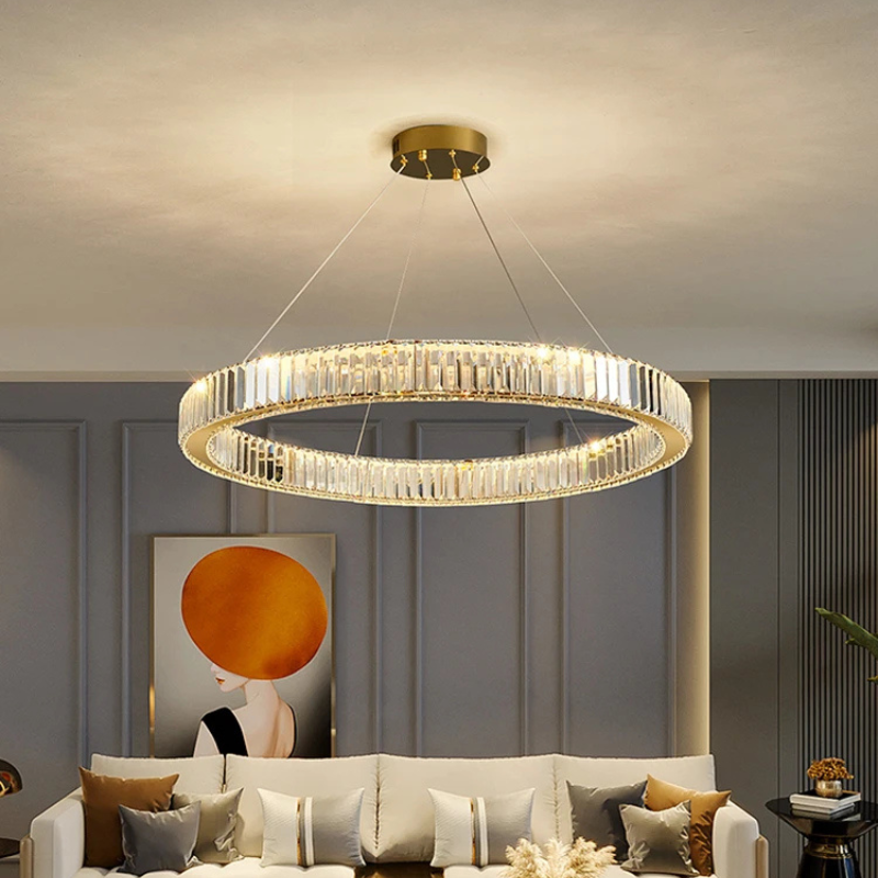 Ringvormige Hanglamp – Luxe Kristallen Kroonluchter  in Goud