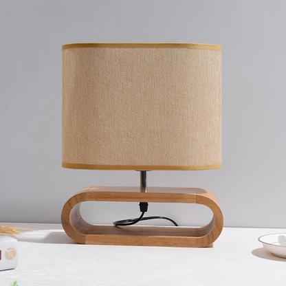 Usb-bureaulamp Met Klassieke Stoffen Kap En Houten Voet