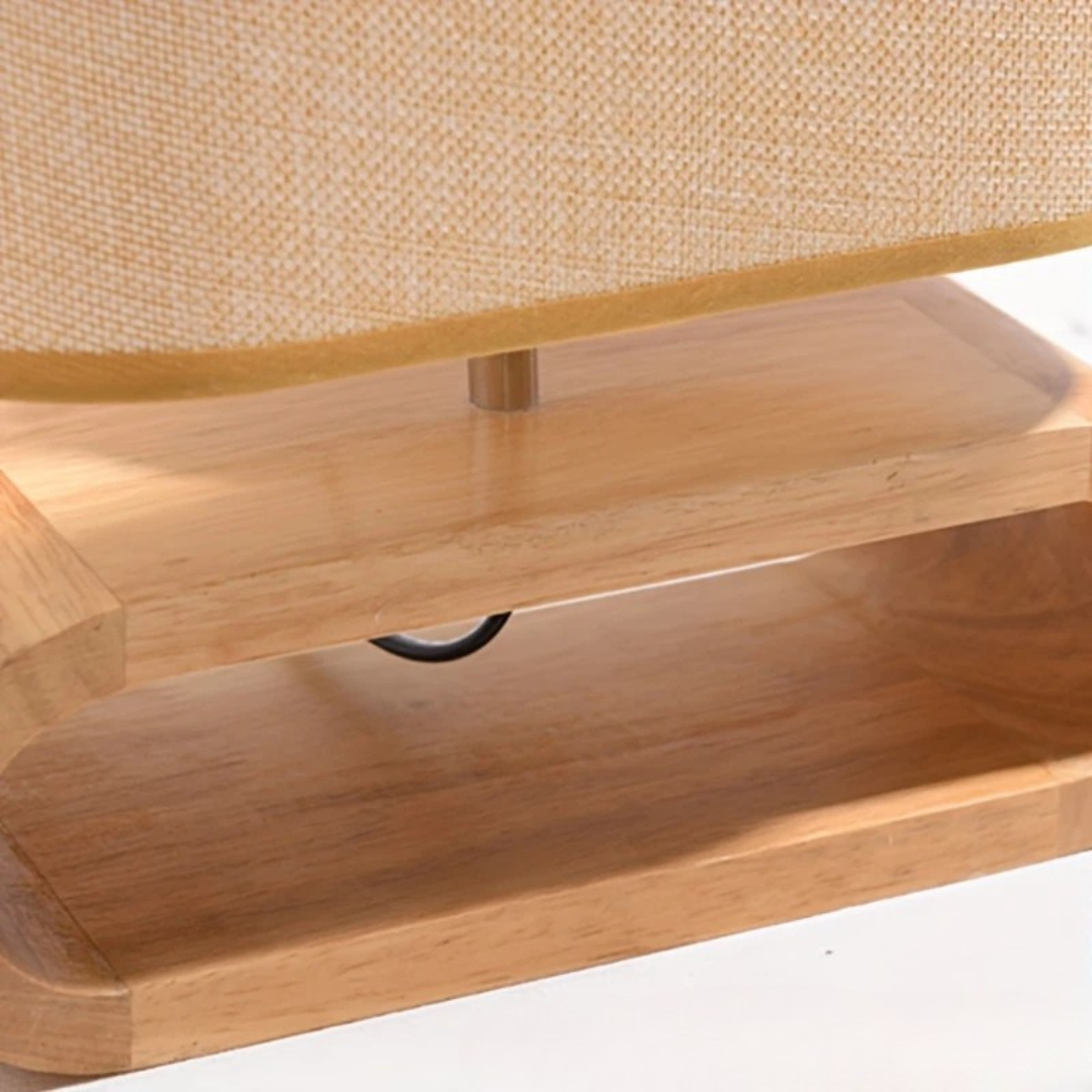 Usb-bureaulamp Met Klassieke Stoffen Kap En Houten Voet