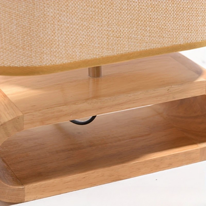 Usb-bureaulamp Met Klassieke Stoffen Kap En Houten Voet