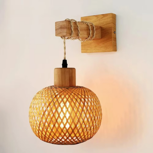 Bamboe Wandlamp – Handgeweven Lantaarn met Stekker