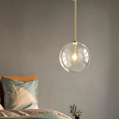 Sferische Glazen Hanglamp met IJzeren Afwerking