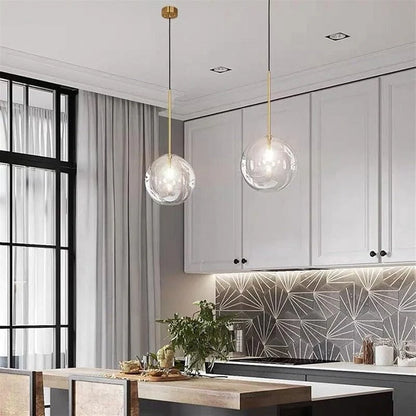 Sferische Glazen Hanglamp met IJzeren Afwerking