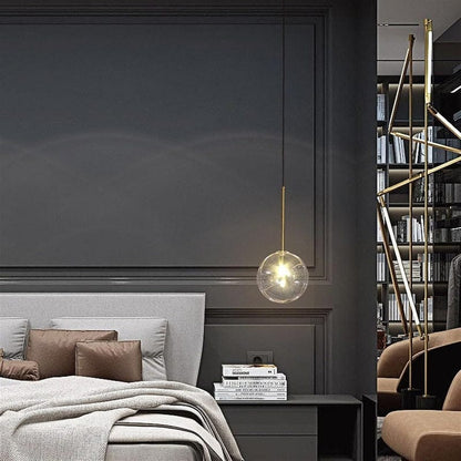 Sferische Glazen Hanglamp met IJzeren Afwerking
