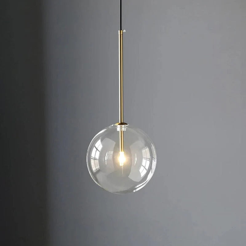 Sferische Glazen Hanglamp met IJzeren Afwerking