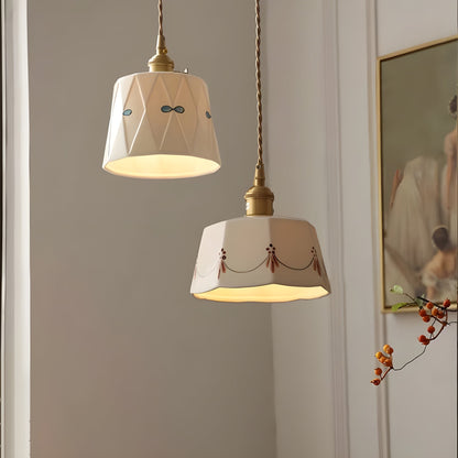 Scandinavische Keramische LED Hanglamp met Walnoothout