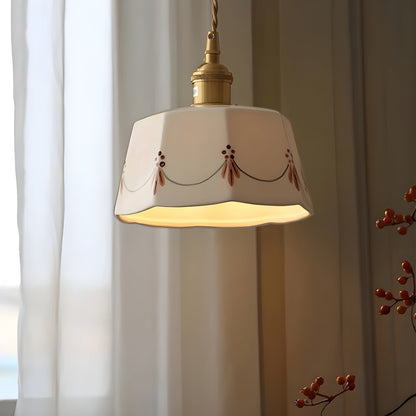 Scandinavische Keramische LED Hanglamp met Walnoothout