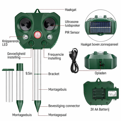 Vogelverjager Zonne Ultrasoon LED Tuin