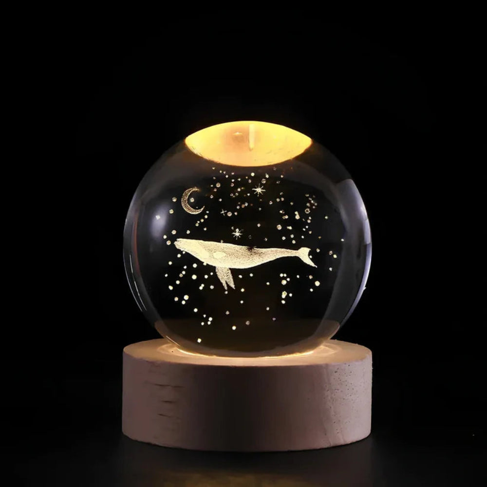Kristallen Bol Lamp 3D Gravure LED Sfeerverlichting Hout
