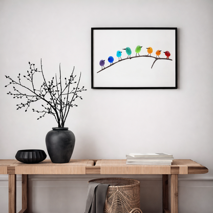 Wanddecoratie Glazen Vogels Drijfhout Handgemaakt Interieurkunst