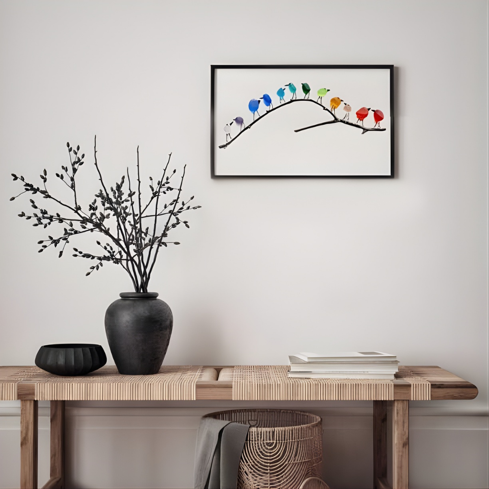 Wanddecoratie Glazen Vogels Drijfhout Handgemaakt Interieurkunst