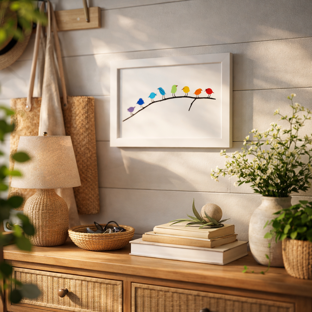 Wanddecoratie Glazen Vogels Drijfhout Handgemaakt Interieurkunst