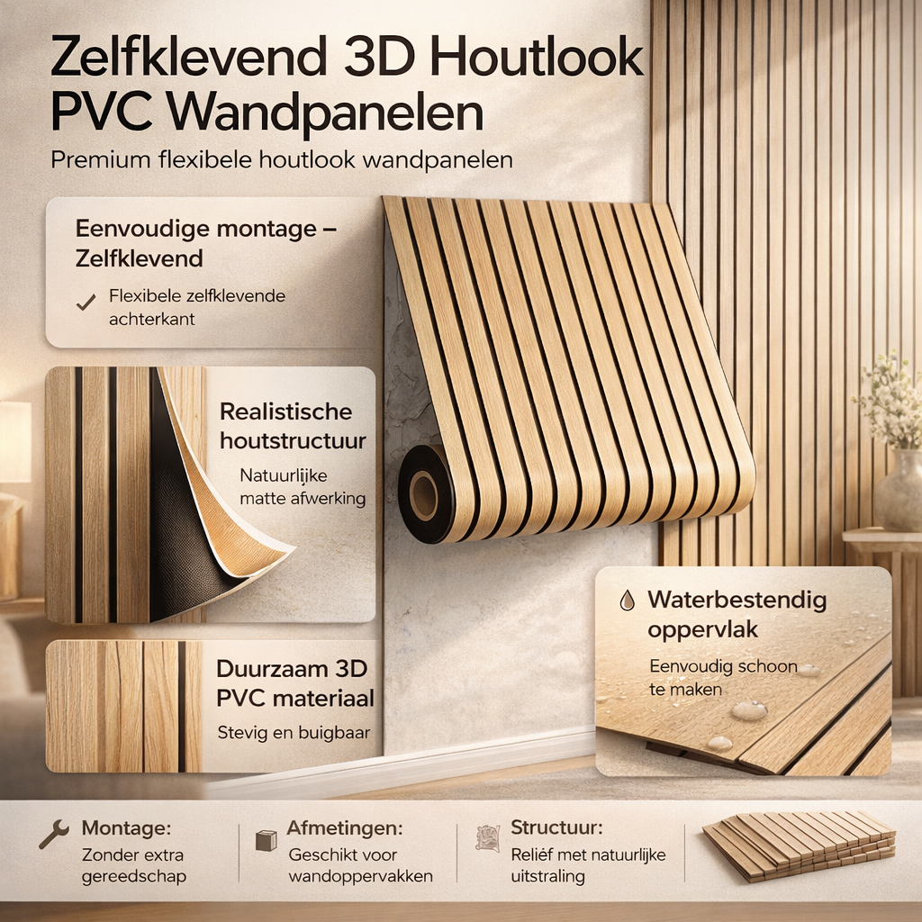 Wandpanelen Zelfklevend 3D Houtlook PVC Interieur Wandbekleding