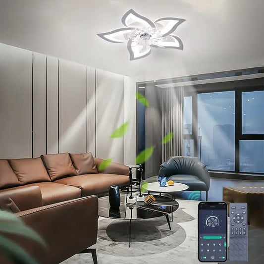 Moderne LED Lotusbloem Plafondlamp met Ventilator en Afstandsbediening