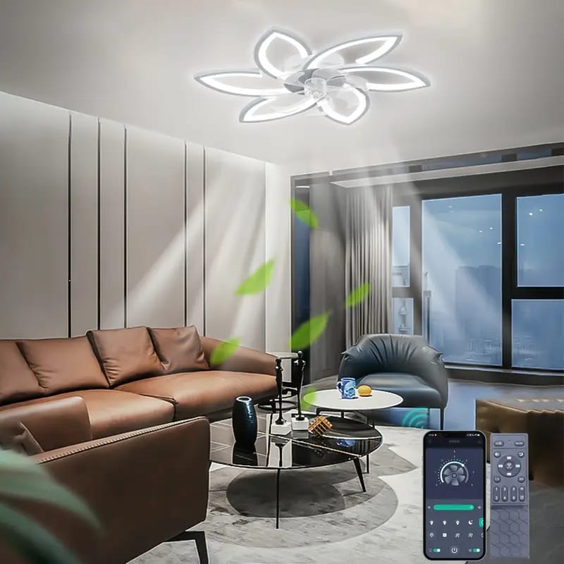 Moderne LED Lotusbloem Plafondlamp met Ventilator en Afstandsbediening