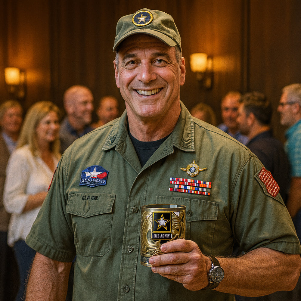 Whiskey Glas Veteranen Tribute Goud Reliëf Drinkglas