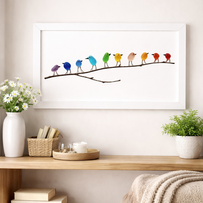Wanddecoratie Glazen Vogels Drijfhout Handgemaakt Interieurkunst