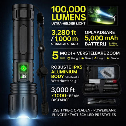 Zaklamp Oplaadbaar LED Tactisch Ultra Helder Voor Buiten Gebruik