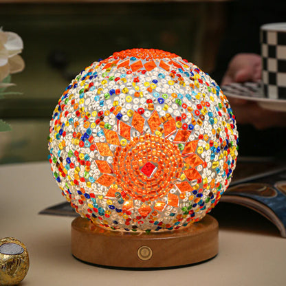 GlitzOrb Boho Mozaïek Glasbol Nachtlamp