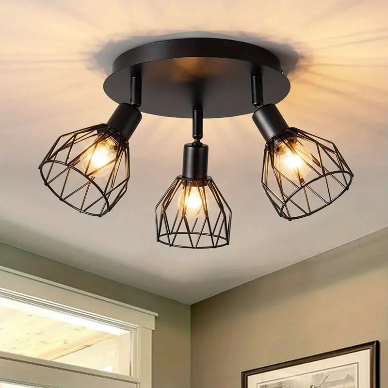 Industriële Stijl Retro Ijzer Drie Hoofd Roterende Plafondlamp