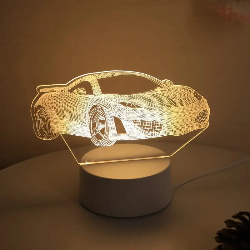 3D Sportauto Nachtlamp – Moderne Witte LED Tafellamp met USB