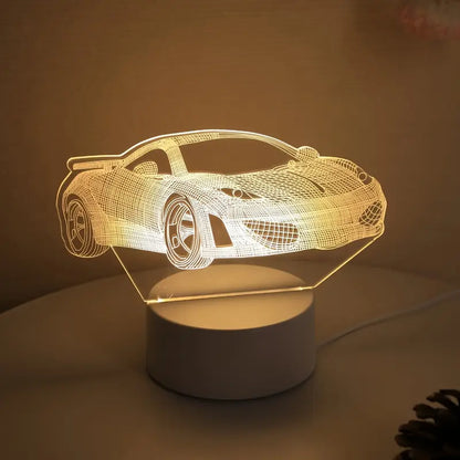 3D Sportauto Nachtlamp – Moderne Witte LED Tafellamp met USB