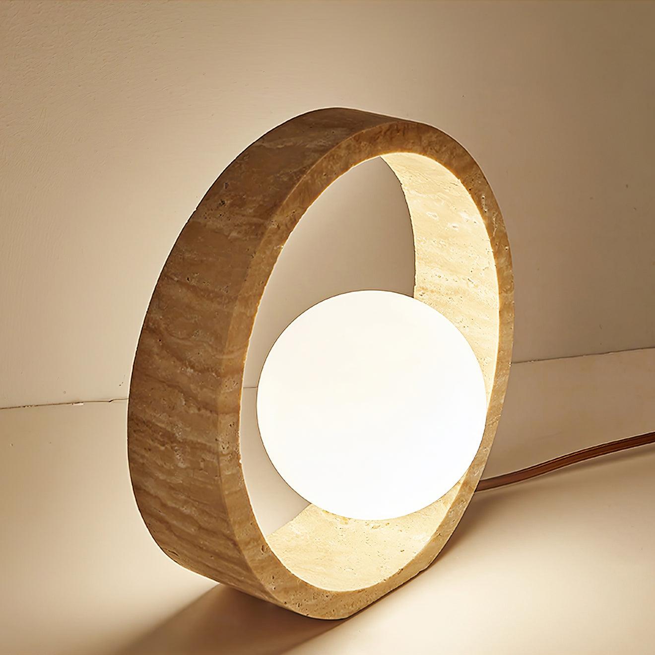 Q Circle Tafellamp 25 cm Natuurlijke Travertijn Elegantie