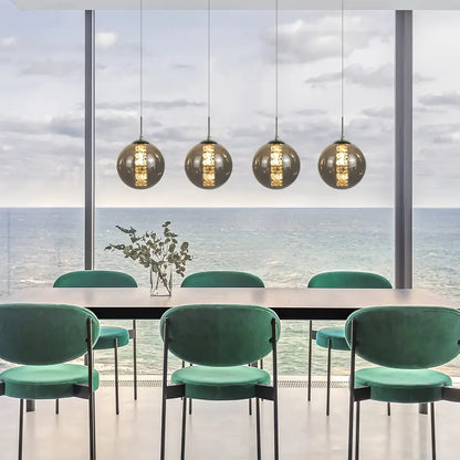 Moderne Sferische Hanglamp met Meervoudige Amber Glazen Bollen
